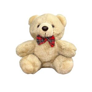 Vintage Pili Trading Co Tan Teddy Bear Stuffed Animal Plush Red Plaid Bow 9”
